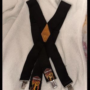 Harley-Davidson Suspenders Vintage Flame Design Motorcycle Brand 2” Wide Black